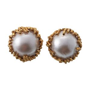 14k Gold Mabe Pearl Earrings