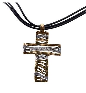 Roberto Coin Elefantino 18k Gold Diamond Cross Pendant Cord Necklace