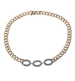 14k Gold Diamond Oval Link Chain Necklace