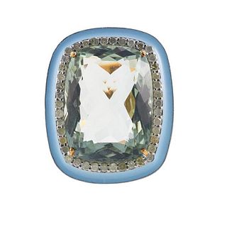 14k Gold Silver Green Amethyst Diamond Enamel Ring
