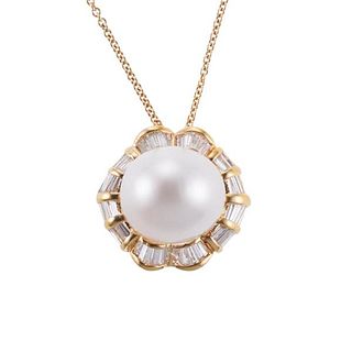 14k Gold South Sea Pearl Diamond Pendant Necklace