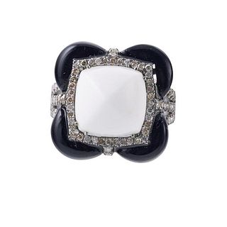Sterling Silver Diamond Onyx Ring