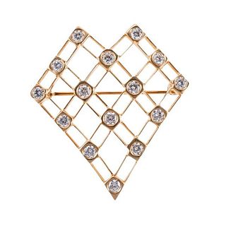 18k Gold Diamond Heart Brooch Pin