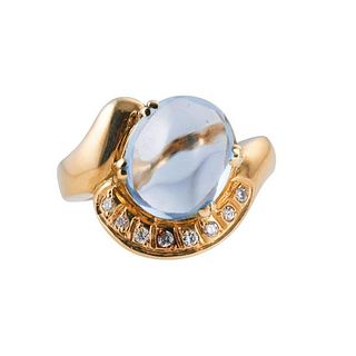 18k Gold Blue Topaz Diamond Ring