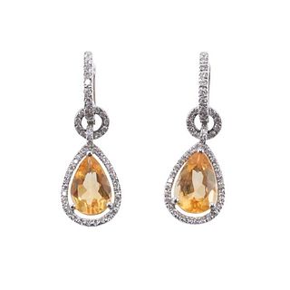 18k Gold Diamond Citrine Drop Earrings