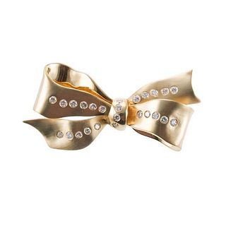 18k Gold Diamond Bow Brooch Pin