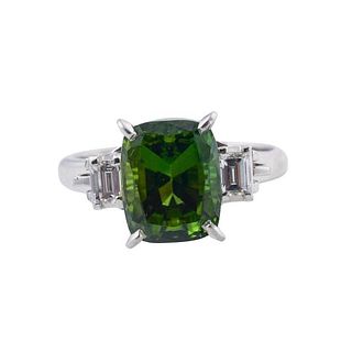 3.04ct Green Tourmaline Diamond Platinum Ring