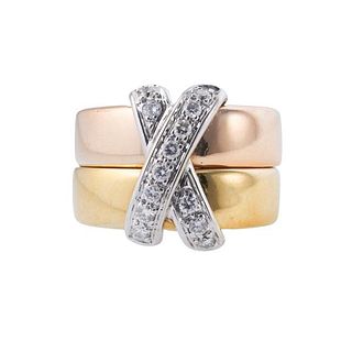Salvini 18k Tri Color Gold Diamond Double Band X Ring