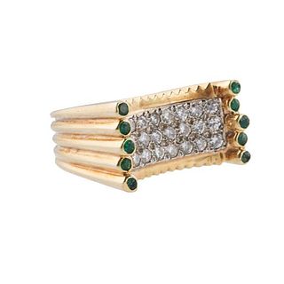 1970s 14k Gold Diamond Emerald Ring