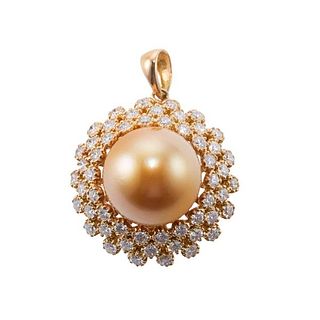18k Gold Diamond Golden South Sea Pearl Pendant