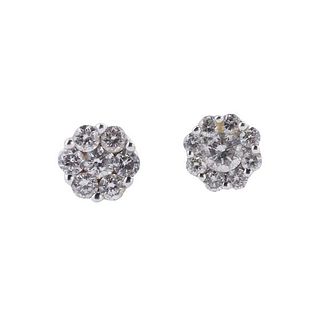 14k Gold Diamond Floral Stud Earrings