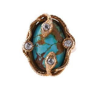 Antique 14k Gold Turquoise Diamond Snake Ring