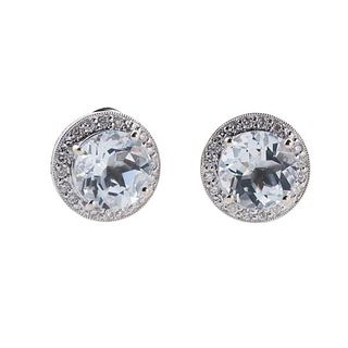 14k Gold Aquamarine Diamond Earrings