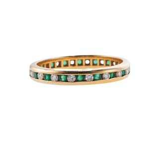 18k Gold Diamond Emerald Eternity Band Ring