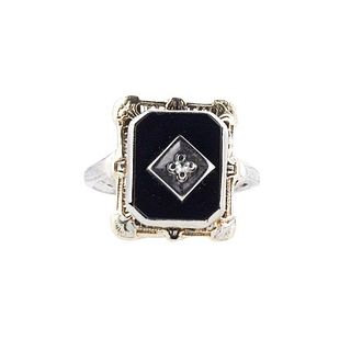 Art Deco 14k Gold Diamond Onyx Ring