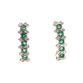14k Gold Diamond Emerald Half Hoop Earrings