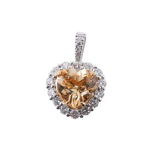 14k Gold Heart Citrine Diamond Pendant
