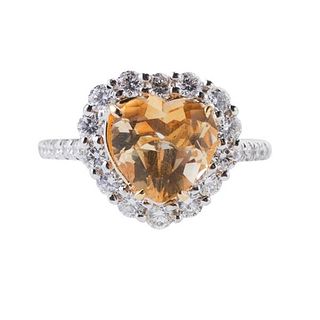 14k Gold Heart Citrine Diamond Ring