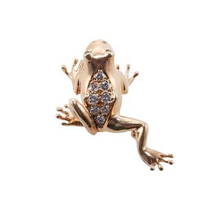 Dan Frere 14k Gold Diamond Frog Brooch Pendant