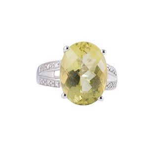 14k Gold Diamond Lemon Quartz Ring