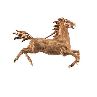 14k Gold Ruby Horse Equestrian Brooch Pin