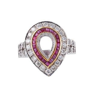 18k Gold Diamond Ruby Ring Setting