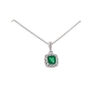 Italian 18k Gold Diamond Emerald Pendant Necklace