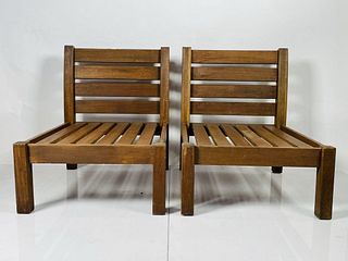 Pair of Vintage Patio Chairs in Solid Teak Wood.