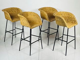 Set of 4 Woven Seagrass & Steel Barstools.
