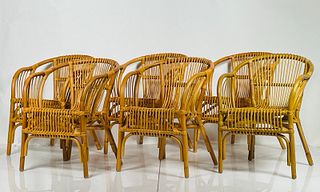Set of Six Vintage Rattan Chairs