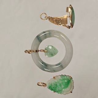 Collection of Jade, 18k, 14k Yellow Gold Pendants