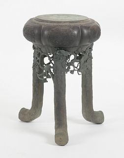 Japanese Verdigris Bronze Low Stand, Early 20th Century