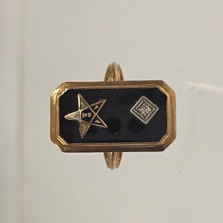 Diamond, Onyx, 10k Yellow Gold Masonic Ring