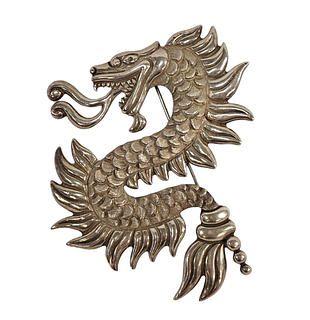 Mexican Sterling Silver Dragon Pin, Los Castillo
