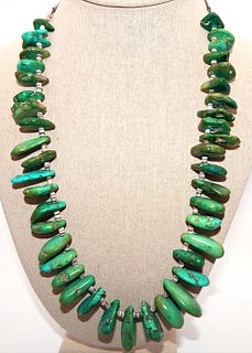 Vintage Navaho Turquoise Tab Nugget and Heishi (Shell) Necklace- Strung on Sterling Silver