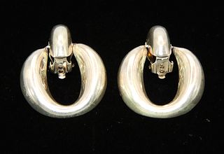 .925 Sterling Silver Clip On Door Knocker Earrings 
