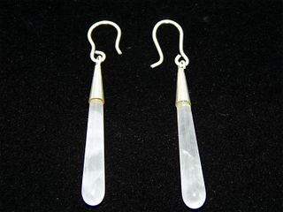 .925 Sterling Silver & Rose Quartz Drop Dangle Earrings 