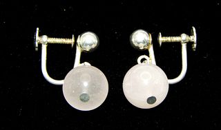 .925 Sterling Silver Rose Quartz Sphere Screw Back Earrings