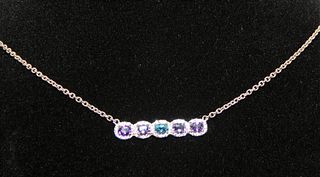 .925 Sterling Silver & Rose Gold Overlay Chain with Amethyst, Topaz and White Crystal Pendant.