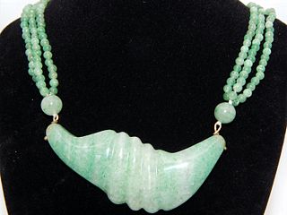 Imposing Beaded Jade Necklace with Sculpted Jade Medallion 