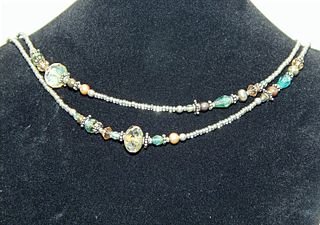 .925 Sterling Silver Necklace with Hematite, Peridot, Quartz, and Glass Beads