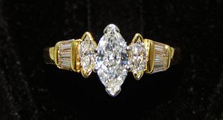 18K Gold 1.20ct TW Marquise & Baguette Diamond Ring