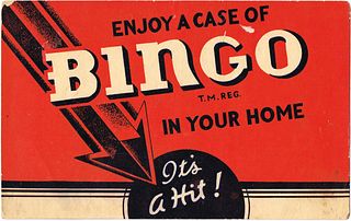 1944 Bingo Soda Cardboard Sign 