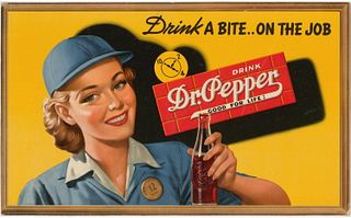 1945 Dr. Pepper Lady Worker Trolley Sign 