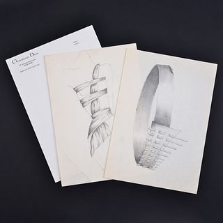 2 Christian Dior Fashion Sketches & Letterhead Design Sheet