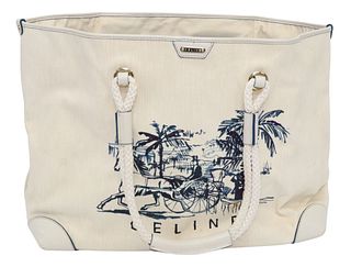 CELINE NATURAL CANVAS PRINTED CARRIAGE TOTE BAG