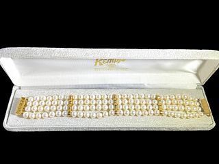 Four Strand Pearl and 14 kt Gold Bracelet