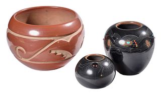 Three Pueblo Pots by Lu Ana Tayfoya and Tahn-Moo-Whe