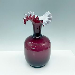 Vintage Glass Purple Crimped Vase