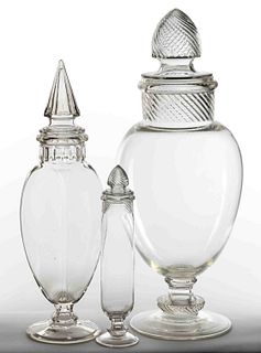 ASSORTED PRESSED GLASS APOTHECARY / SAMPLE JARS, LOT OF THREE